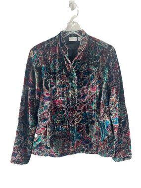 Chicos Silk Blend Velvet Floral Jacket M Boho Artsy Whimsigoth Dark Romantic